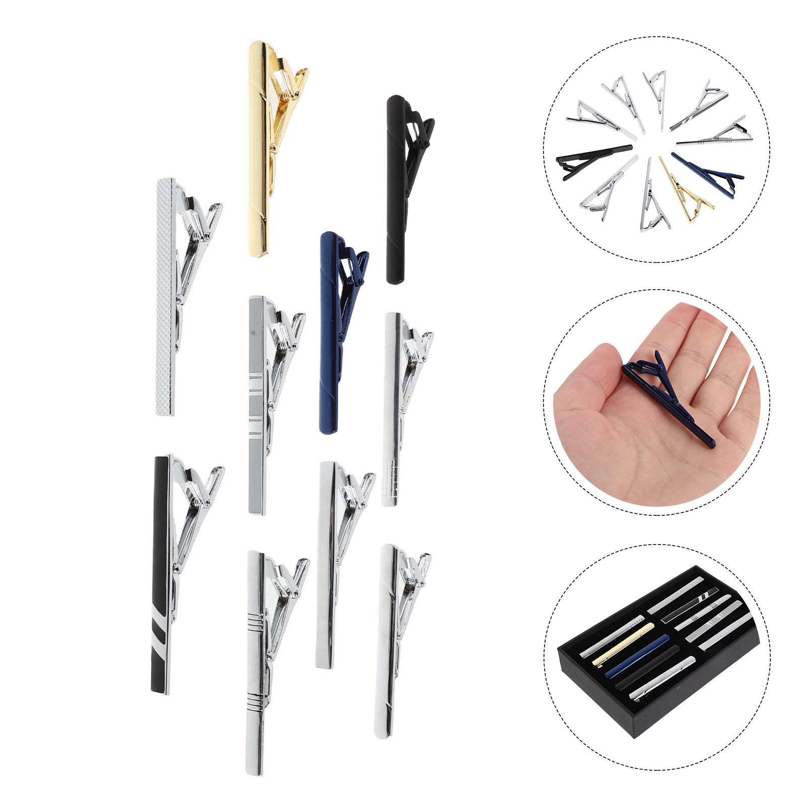 Tie Bar Set Gift - Set di 10 Fermacravatte per Uomo,